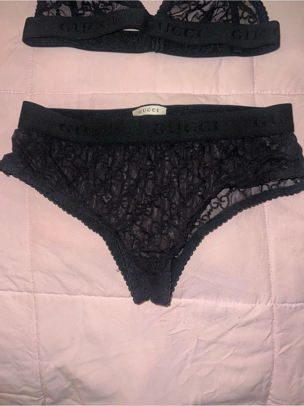 Gucci Black GG Lace Bralette and Brief Lingerie Set Authentic
